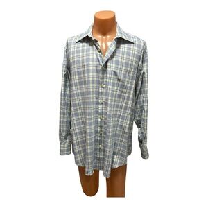 Peter Millar Blue Plaid Button Down Long Sleeve Casual Dress Shirt Men's Size XL